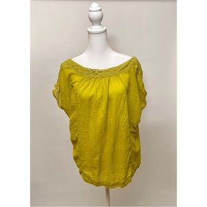 Anthropologie Edme + Esyllte Chartreuse relaxed top Crochet detail Women’s S